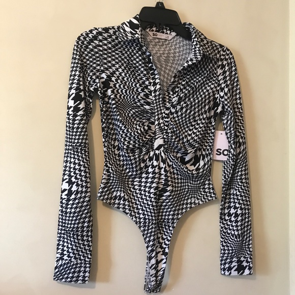 NEW NWT Long Sleeve Collared Bodysuit. Black/White. Size XSqorn businees - Picture 4 of 8